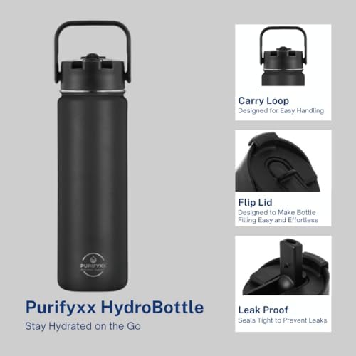 HydroBottle | Stainless Steel Filtered Water Bottle, 24 oz | BPA-Free, Removes Lead, Chlorine, Arsenic, VOCs | Filter Lasts 3 Months, Replaces 568 Plastic Bottles (Black) - Image 5