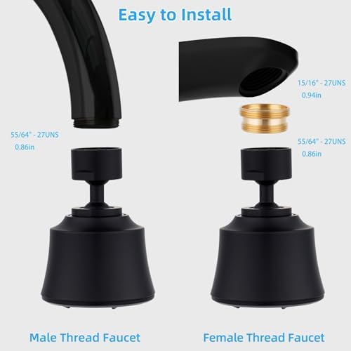 Faucet Aerator 4 Modes, 360° Swivel Faucet Sprayer Head Attachment, Black - Image 5