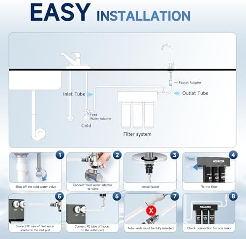 AQUALTRA USF-3F-15 Slightly Alkaline Under Sink Filter System, 8K-40K Gal with Faucet, Reduce PFOA, PFOS, Chlorine, Lead, Mercury, Chloramine, Fluoride, Microplastics Particles, Bad Taste & Odor - Image 6