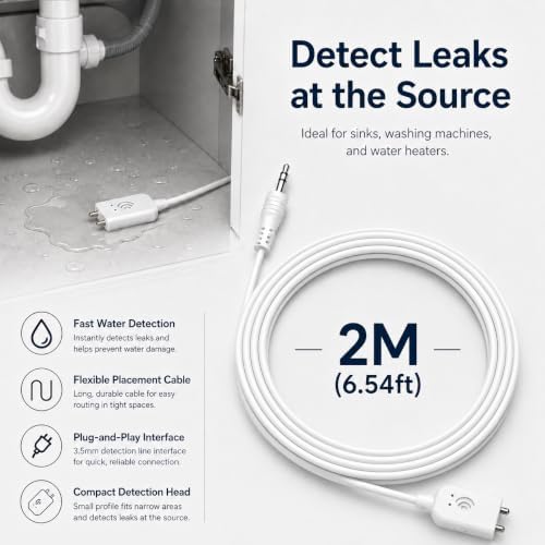 6.6ft Wired Water Leak Sensor, Real-Time Leak Detection for Whole-Home Protection, Automatic Shut-Off, High-Sensitivity Water Detector, Compatible with AIWSH Smart Water Auto Shut-Off Valve - Image 2