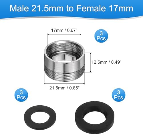uxcell 3Pcs Faucet Adapter Kit, Male 0.85in to Female 0.67in Kitchen Sink Stainless Steel Tap Aerator Adapter Set to Connect Garden Hose, Water Filter, Standard Hose Diverter - Image 2