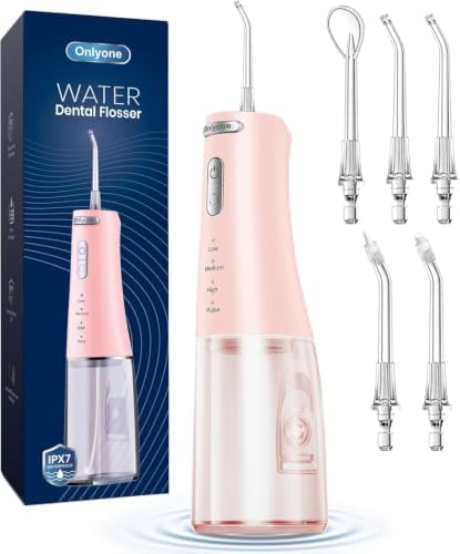 Onlyone Water Dental Flosser Pick for Teeth, 300ML Portable Oral Irrigator, Rechargeable Travel Irrigation Cleaner, Professional Electric Flossing Machine Birthday Gifts for Women,Mom,Girlfriend Pink by Onlyone
