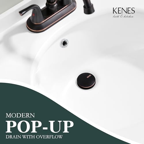 KENES Oil Rubbed Bronze Pop Up Bathroom Sink Drain Assembly with Overflow - Image 2