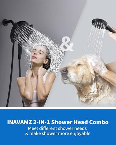 INAVAMZ 2 in 1 Shower Head with Handheld Combo High Pressure Black 2.5 GPM - Image 7