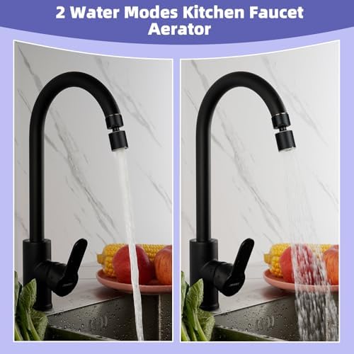 Hibbent NSF/ANSI/CAN 61 Certified Faucet Aerator, 360 Degree Swivel Kitchen Sink Aerator, CUPC Certification Dual-function Sprayer Faucet Replacement Part 55/64 Inch Female Thread - Matte Black - Image 2