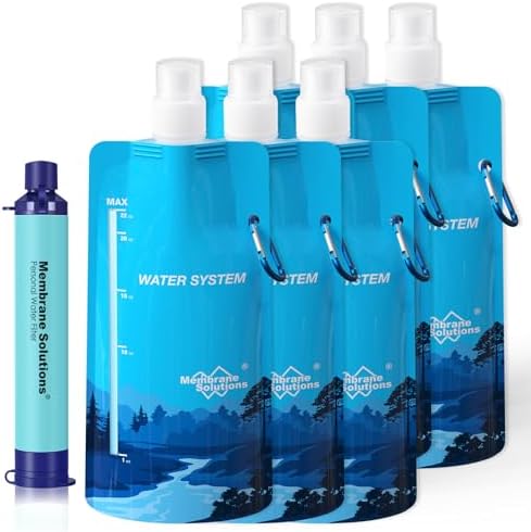 Membrane Solutions Squeezable Water Pouches with Water Filter Straw(1+6) by MembraneSolutions