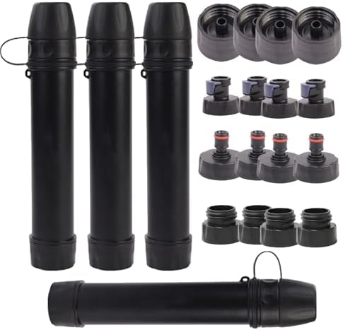 4 Pack Survival Water Filter Straw for Hiking & Camping, 2025 Personal Portable Water Purifier, 3000L Long Life, Includes Bottle & Hydration Bladder Adapters (4, Black, 3x3x19.3cm) by Unknown