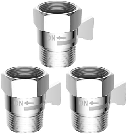 Hibbent All Metal 3 Pack Shower Head Flow Control Valve, G1/2 Brass Shut-off Valve with Metal Handle Lever, Shut OFF Water Flow Control Regulator for Handheld Shower, or Bidet Sprayer, Chrome by Hibbent