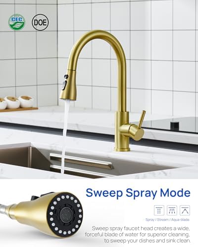 J-HVA Pull Down Kitchen Faucet Sprayer Head Replacement, Brushed Gold - Image 2