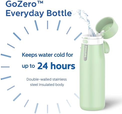 PHILIPS Filtered Water Bottle Stainless Steel Keeps Cold 18.6oz Green - Image 5