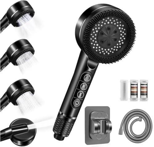 High Pressure Filtered Shower Head - Handheld Ion Showerhead Drops Combo for Hard Water | 3 Modes with 3 Replacement Filters, 59" Extra Long Hose & Adjustable Bracket for Dry Skin & Hair Protection by Unknown