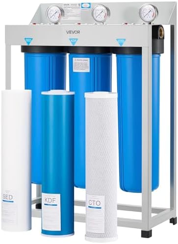 VEVOR Whole House Water Filter System, 3-Stage | Sediment, KDF, CTO | 4.5" x 20" Home Water Purifier Filter Reduce Heavy Metal, Lead, Mercury, Chlorine, Bad Taste, Odor, Rust by VEVOR