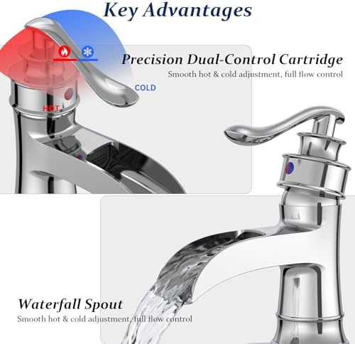 BWE Brass Chrome Waterfall Bathroom Faucet for Modern Powder Room - Image 5