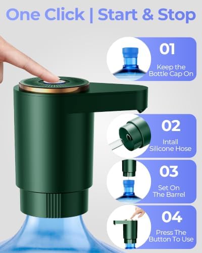 Water Jug Pump for 5 Gallon Bottle – Portable Electric USB-C Charging Dispenser, Dual Powerful Motors, Fast Flow, Fits 2-5 Gallon Jugs – Ideal for Home, Office, Camping, RV, Dark Green - Image 3