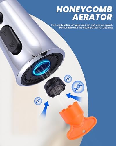 WOWOW Kitchen Faucet Head Replacement, 3 Function Pull Down Faucet Sprayer Head with 13 Adapters, Chrome Kitchen Sprayer Nozzle Compatible with Moen, Delta, Kohler Faucets - Image 4