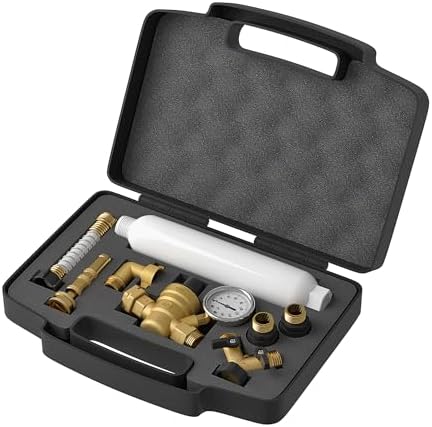 KORVOS All in One Fresh Water Kit, RV Water Pressure Regulator, Inline Water Filter, Hose Splitter, Brass Elbow, Flexible Connector, Hose Quick Connects, Leak Repair Kit, and Carrying Case by KORVOS