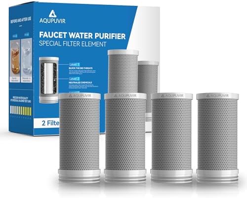 Faucet Mount Water Filter Replacement Cartridge, 8-Stage Filtration, Reduces Chlorine, Taste and Odor, Easy Installation, Silver Gray, Pack of 4 by AQUPUVIR