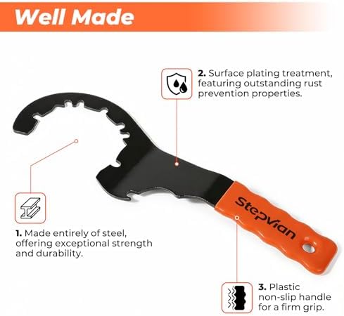 Universal Sink Drain Wrench,Open Design for 4,6,8 Tab Locknuts - Image 5