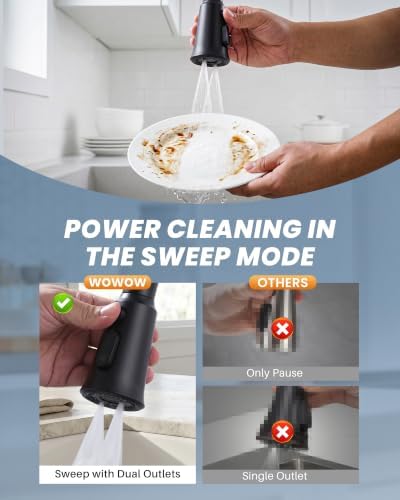 WOWOW Kitchen Faucet Head Replacement, 3 Function Pull Down Faucet Sprayer Head with 13 Adapters, Matte Black Kitchen Sprayer Nozzle Compatible with Moen, Delta, Kohler Faucets - Image 5