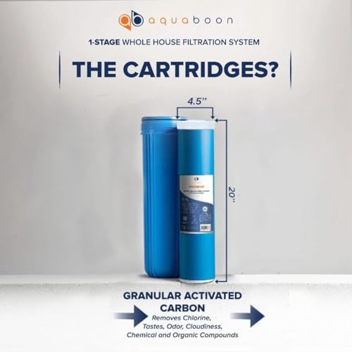 Aquaboon Whole House Water Filter System for Well Water with 5 Micron 20x4.5 Ganular Activated Carbon (GAC) Chlorine Reduction Cartrige | NSF Certified, Pressure Gauges & Releas, Wrench, Bracket 1"NPT - Image 3