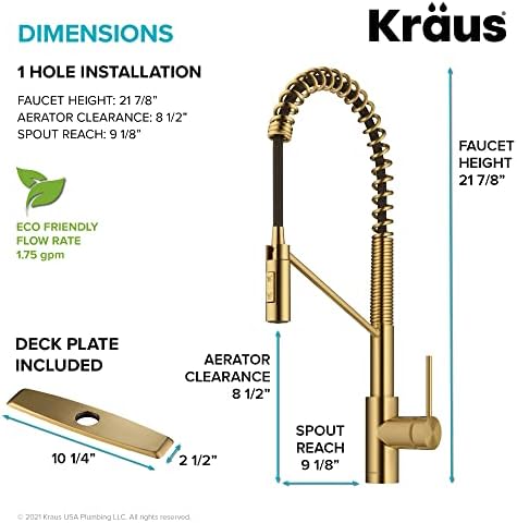 KRAUS Oletto Commercial Style Single Handle Pull Down Kitchen Faucet with QuickDock Top Mount Installation Assembly in Brushed Brass, KPF-2631BB - Image 5