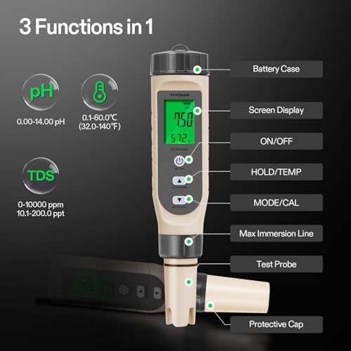 VIVOSUN 3-in-1 Digital pH Meter with ATC, ±0.1 pH Accuracy Water Quality Tester, 0-14.0 pH Measurement Range for Hydroponics, Household Drinking, Pool and Aquarium - Image 5