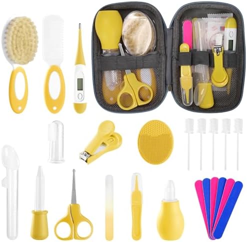 Baby Healthcare and Grooming Kit for Newborn Kids, 24PCS Upgraded Safety Baby Care Kit, Newborn Nursery Health Care Set, Baby Care Products (Yellow) by POPYJAN