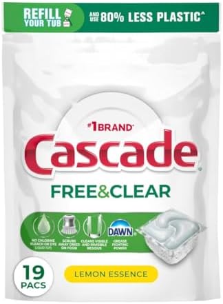 Cascade Free & Clear Dishwasher Pods, Dishwasher Detergent, Dish Detergent Soap, Lemon Essence, 19 Count by Cascade