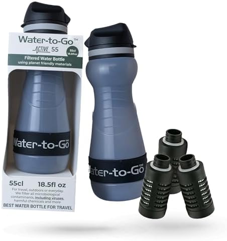 Water-to-Go Water Purifier Bottle for Hiking, 18.5oz Value Bundle by WATERTOGO