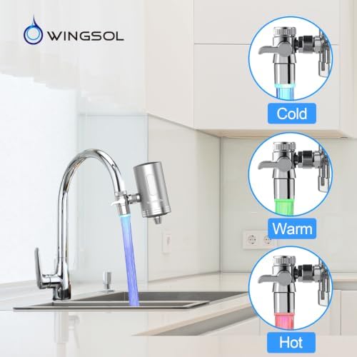 WINGSOL Visible Window Faucet Filter for Kitchen Sink, LED Temp. Indication, NSF/ANSI 42&53, 360° Rotating Tap Purifier Improve pH+ & Taste, Reduce Chlorine, Odor, Sediment - Image 3