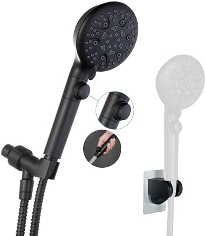 GwernKB Handheld Shower Head with On Off Switch,8-mode High Pressure Shower Wand with Long Hose and Bracket Extra Adhesive Holder for Lower Mount,Built-in Power Wash to Clean Tub,Tile & Pets,Black… by GwernKB