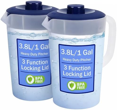 2-Pack Water Pitcher with Lid 1 Gallon Pitcher - Navy by JOEYZ