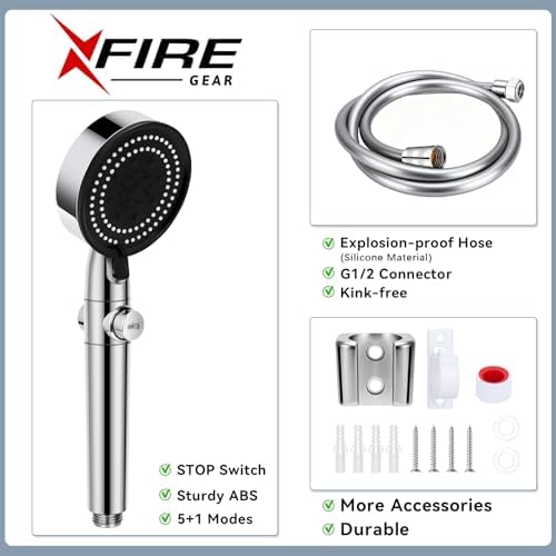 5+1 Mode High Pressure Replacement Silver RV Shower Head with Hose - Image 6