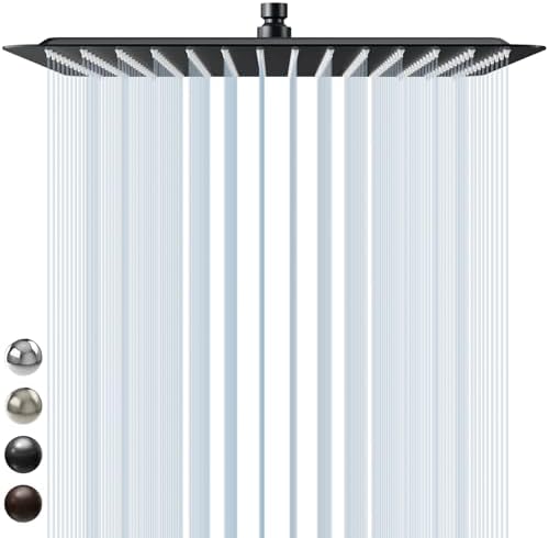 SR SUN RISE Luxury 16 Inch Extra Large Square Stainless Steel Shower Head High Pressure Rainfall Showerhead Ultra Thin Water Saving Matte Black 2.5 Gpm by SRSUNRISE