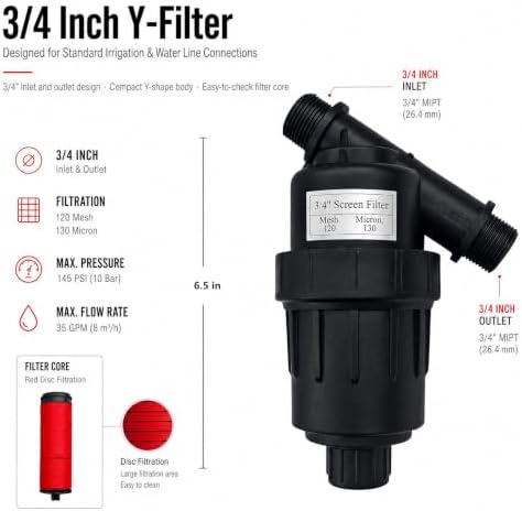 3/4" Drip Irrigation Y Filter: 120 Mesh Screen, Male Thread for Hydroponics - Image 2