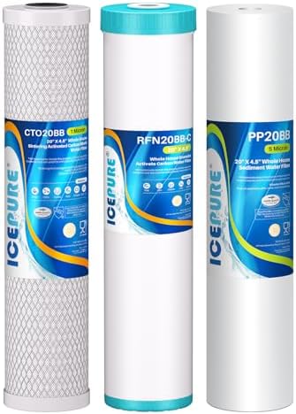 ICEPURE 3-Stage 4.5" x 20" Whole House Water Filter Cartridge Kit, 5 Micron Sediment, GAC, and Activated Carbon Block Filter Raplacement for DB20P, EP20-BB, PACK of 1 by ICEPURE
