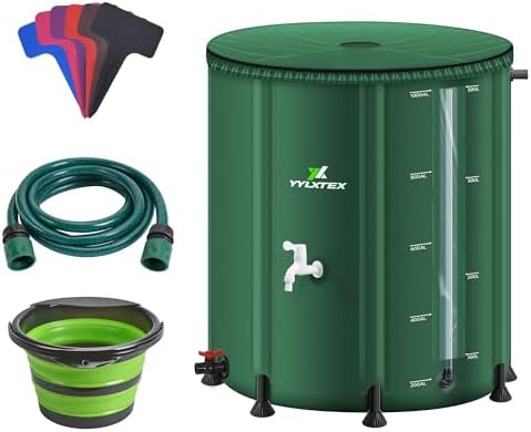 100 Gallon/380L Collapsible RainWater Collection Barrel,Water Tank&Reinforced with 2mm Frame Portable Rain Catcher,Includes Quick-Connect Tap&Sprinkler,Heavy Duty 0.6mm PVC for Long-Lasting Use,Green by Unknown
