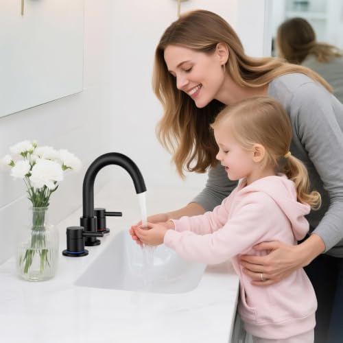 Matte Black Bathroom Faucet 3 Hole, 2-Handle Widespread Faucet - Image 2
