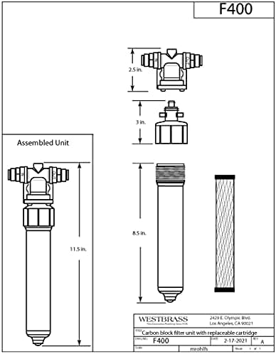 Westbrass F400 Under Sink In-Line Water Filter Unit and Cartridge for Instant Hot or Pure Water Dispenser Faucets - Image 2