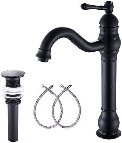 Black Bathroom Faucet GGStudy 360° Swivel Single-Handle One Hole Bathroom Vessel Sink Faucet Matching Pop Up Drain by GGStudy