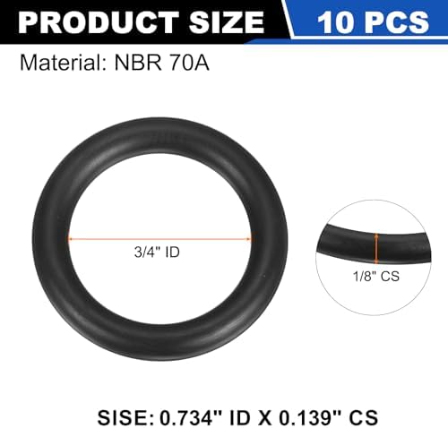 uxcell 10Pcs AS-210 NBR 70A O-Rings 3/4" ID x 1/8" CS/0.734" ID x 0.139" CS - Image 2