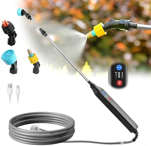 SideKing 23.6" Battery Powered Sprayer Wand, 2025 Upgraded Electric Sprayer Telescopic Wand with 3 Spray Forces, Battery Indicator, 16.4FT Hose, 3 Mist Nozzles for Lawn and Garden by SideKing