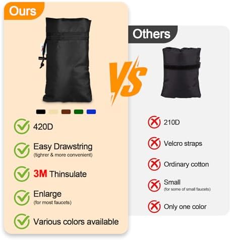 Enlarge Outdoor Faucet Cover for Winter Freeze Protection, 3M Thinsulate, 10"H x 6.3"W Hose Bib Covers for Wall Taps Outside, Waterproof & Frost Free Insulated Spigot Cover, 6 Pcs Faucet Socks - Black - Image 3