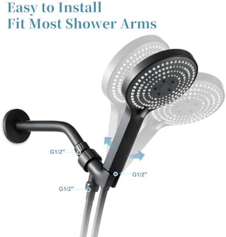 OFFO Handheld Shower Head Set, 6-Mode High Pressure Handheld Sprayer with 60" Shower Hose & Holder, High Flow Large Powerful Boosting Handheld Showerhead for Low Water Pressure, Matte Black - Image 5