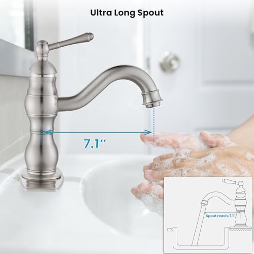 gotonovo Bathroom Faucet 1 Hole Vintage,Brushed Nickel,7.1” Spout Reach - Image 7