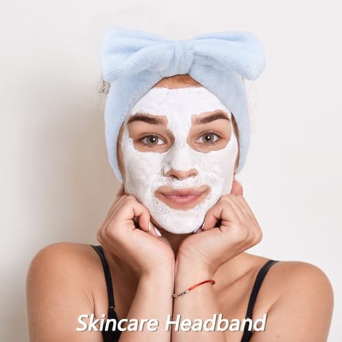 VELSCRUN 6 Pack Spa Headband, Makeup Headband, Face Wash Headbands, Skincare Headbands, Blue Sponge Hair Band Bow Tie Spa Head Band for Washing Face Wristband Set Hair Accessories for Women Gifts - Image 4
