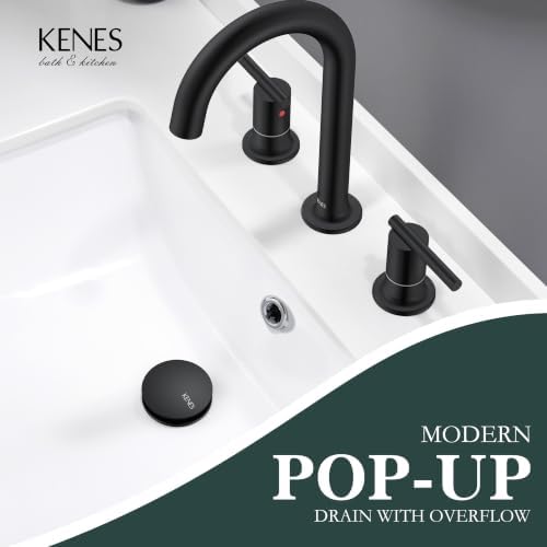 KENES 2 Pack Bathroom Sink Drain with Overflow, Matte Black Pop Up Drain - Image 2