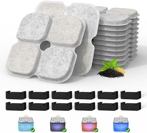 Cat Pet Water Fountain Filters, 12 Pack Replacement Filters Fit for 101oz/3L Crystal Cat Fountain, Triple Filtration System (12 Filters+12 Sponges) by BAOFUM