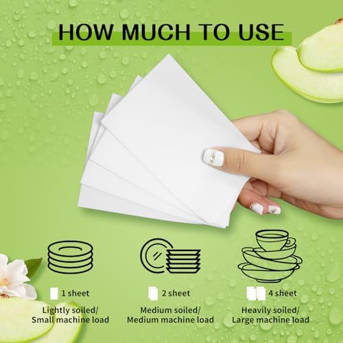 YUCO Dishwasher Detergent Sheets 100 Loads Liquid-Free Dish Soap Cleaner Strips Eco-Friendly No Plastic Dishwasher Pods Detergent Use in Dishwasher or Sink Leaving Dishes Sparkling Clean (Apple) - Image 3