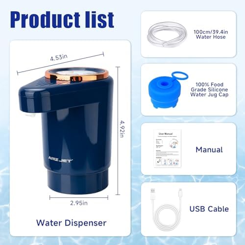 Dual Pump Water Dispenser for 5 Gallon Bottle, Electric Water Bottle Pump with Water Jug Cap, Powerful Flow, USB Rechargeable Automatic for Home, Office, Camping-Blue - Image 6
